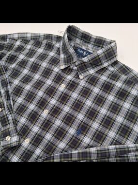 Polo Ralph Lauren Men’s Blake Navy, Green & Blue Plaid Button-Down Shirt Large